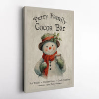 Vintage Snowman Canvas Print, Personalized Cocoa Bar Canvas Wall Art, Custom Hot Chocolate Canvas Sign, Christmas Kitchen Canvas Decor