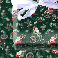 Dark Green Christmas Gift Wrap, Wheelchair Santa Claus Wrapping Paper, Inclusive Holiday Wrapping Paper, Pine Holly Xmas Gift Wrap