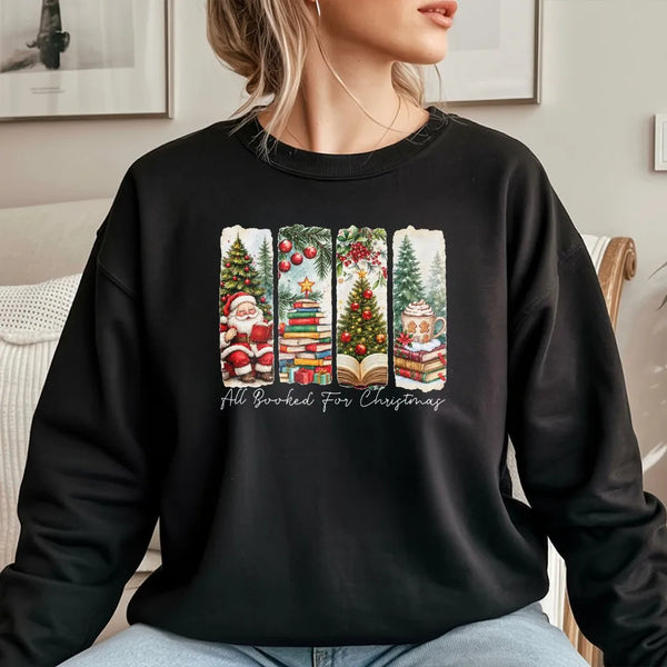 Bookish Santa Christmas Sweater, All Booked for Christmas Sweatshirt, Comfy Reading Holiday Crewneck, Book Lover Pullover, Ch