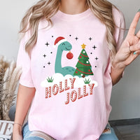Adorable Festive Dino T-Shirt, Holly Jolly Dinosaur Christmas Shirt, Retro Holiday Dinosaur Graphic Tee, Xmas Dino Shirt, Family Matching Present
