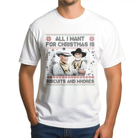 Humorous Western Movie Quote Shirt, All I Want for Christmas Is Biscuits and Whores T-Shirt, Tombstone Cowboy Humor Holiday Graphic Tee