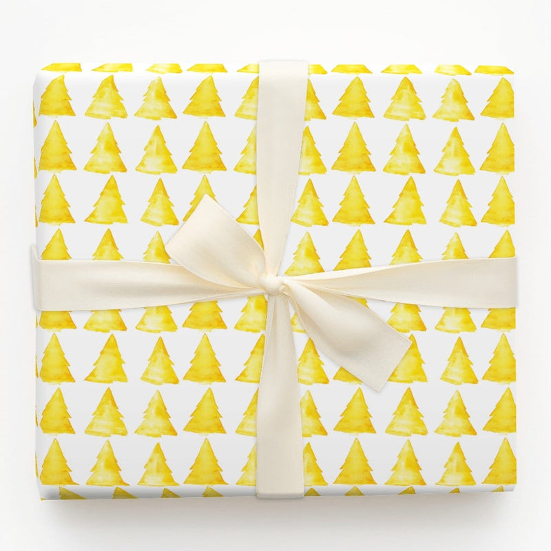 Watercolor Holiday Wrapping Paper, Yellow Christmas Tree Wrapping Paper, Modern Xmas Gift Wrap, Minimalist Festive Tree Wrapping Paper Roll