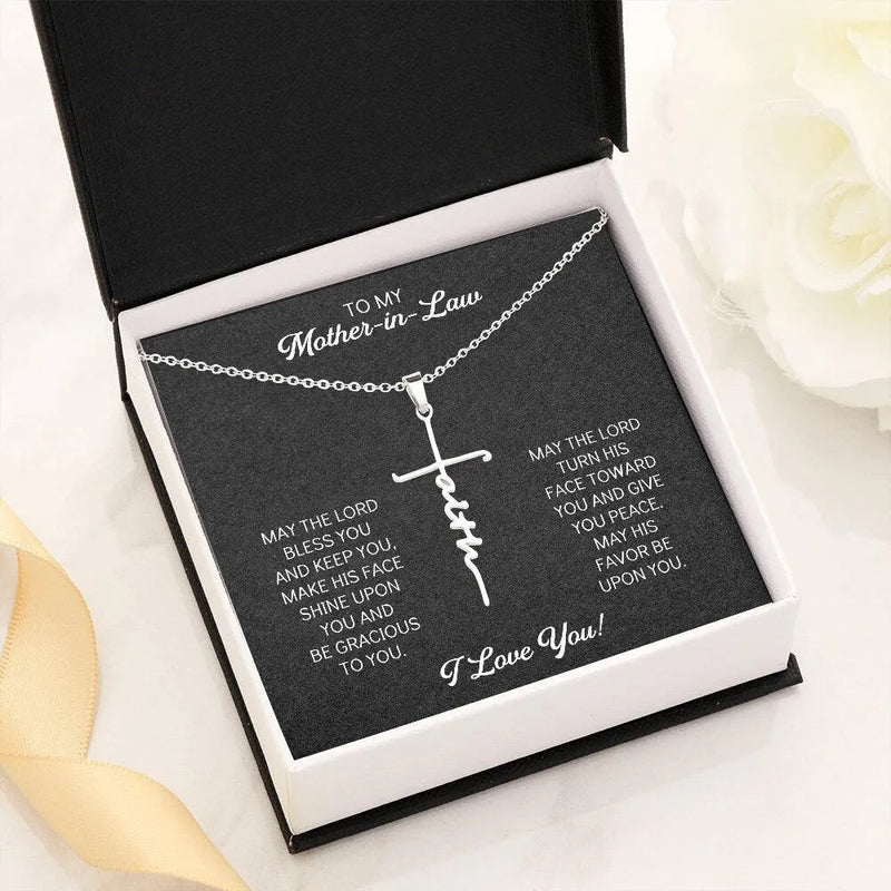14K White Gold Dipped Cross Pendant, Faith Cross Necklace with Scripture Card, Religious Jewelry, Mother-in-Law Birthday Christmas Present