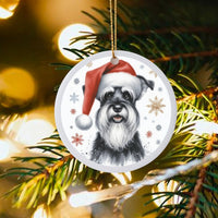 Santa Hat Dog Ornament, Miniature Schnauzer Christmas Ornament, Festive Puppy Ceramic Ornament, Pet Lover Present, Xmas Tree Decor