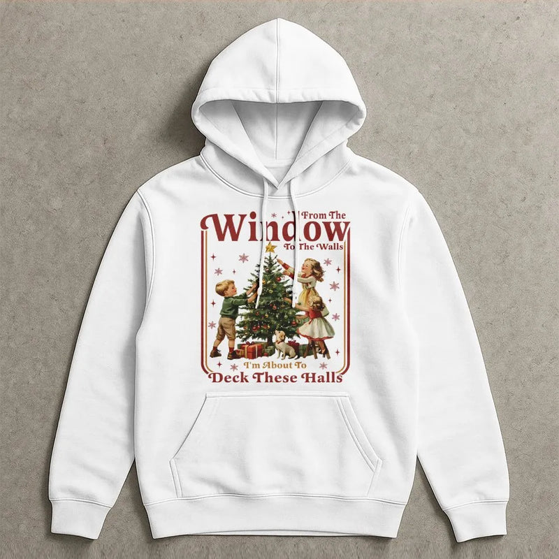 Humorous Christmas Graphic Hoodie, Retro Deck the Halls Hoodie, Vintage Holiday Party Hoodie, Winter Pullover Sweatshirt, Holiday Present for Men