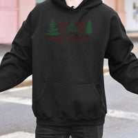 Festive Pine Tree Sweatshirt, Minimalist Pine Tree and Bow Merry Christmas Hoodie, Comfy Christmas Hoodie, Winter Holiday Hooded Pullover