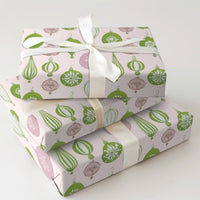 Pink and Green Holiday Gift Wrap, Retro Ornament Christmas Wrapping Paper, Vintage Bauble Wrapping Paper, Pastel Xmas Present Wrap Roll