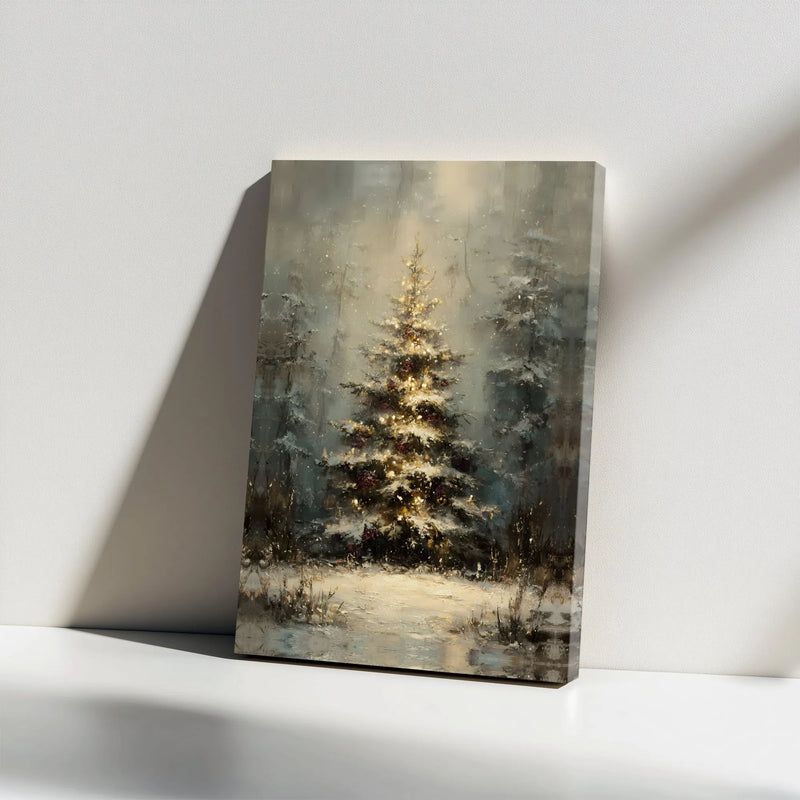Glowing Snowy Forest Canvas, Christmas Tree Canvas Wall Art, Winter Holiday Landscape Canvas Print, Festive Wall Decor, Xmas Present Art