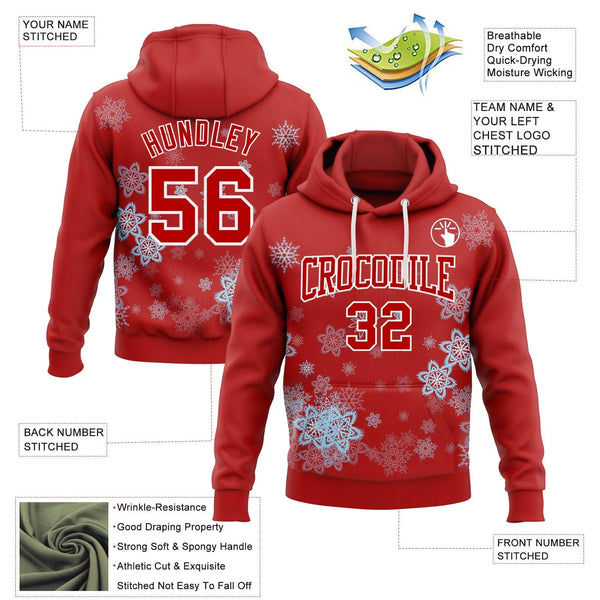Personalized Name and Number Hoodie Pullover, Custom Snowflake Christmas Hoodie, Winter Holiday Sports Hoodie, Fan Game Day P