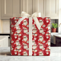 Video Game Santa Christmas Gift Wrap, Gamer Santa Poker Wrapping Paper, Humorous Gaming Holiday Wrapping Paper, Red Card Player Gift Wrap