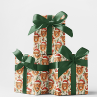 Santa Hat Safari Gift Wrap, Lion Christmas Wrapping Paper, Festive Wildlife Wrapping Paper, Adorable Animal Present Wrap, Holiday Xmas Present Roll