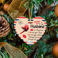 Red Cardinal Memorial Ornament, Husband in Heaven Heart Ornament, Airmail Sympathy Ornament, Ceramic Christmas Tree Keepsake, Widow Present
