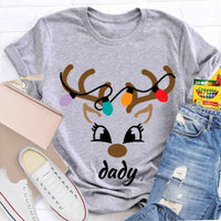 Festive Holiday Lights Antler Shirt, Personalized Christmas Deer Head T-Shirt, Custom Family Matching Xmas Graphic Tee, Present