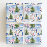 Snowy Holiday Scene Gift Wrap, Christmas Tree Farm Wrapping Paper, Watercolor Christmas Wrapping Paper, Nostalgic Winter Gift Wrap Roll
