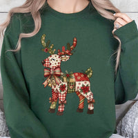 Floral Reindeer Shirt, Patchwork Reindeer Sweatshirt, Festive Christmas Reindeer Sweater, Comfy Holiday Crewneck Sweatshirt, Present for Her