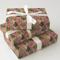 Green Trees Pink Gift Wrap, Watercolor Tree Christmas Wrapping Paper, Whimsical Holiday Tree Wrapping Paper, Festive Winter Wrapping Paper