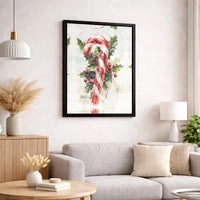 Watercolor Holly Berries Canvas Print, Christmas Candy Cane Canvas Wall Art, Festive Holiday Canvas, Xmas Wall Decor, Holiday Season Present