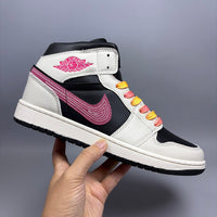 High Top Sneakers, Black Pink Colorway, Lace Up Design, Casual Gift for Sneaker Fans