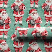 Santa with Glove Gift Wrap, Baseball Santa Christmas Wrapping Paper, Teal Holiday Baseball Wrapping Paper, Athlete Xmas Wrapping Paper