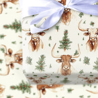 Rustic Holiday Wrapping Paper, Western Longhorn Christmas Wrapping Paper, Farmhouse Country Gift Wrap, Texas Cattle Christmas Wrapping Paper