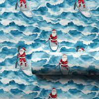 Coastal Christmas Santa Gift Wrap, Paddleboard Santa Wrapping Paper, Surfing Santa Claus Wrapping Paper, Beach Holiday Gift Wrap Roll