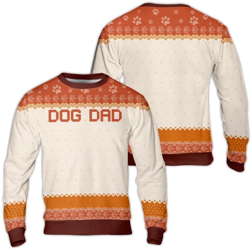 Autumn Paw Print Ugly Sweater, Dog Dad Ugly Christmas Sweater, Dog Lover Crewneck Sweatshirt, Adorable Puppy Pet Owner Holiday Present