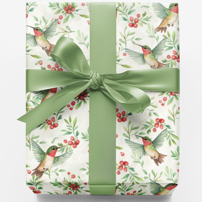Christmas Bird Gift Wrap, Holiday Hummingbird Wrapping Paper, Nature Winter Paper Roll, Festive Hummingbird Wrapping Paper, Xmas Gift Wrap