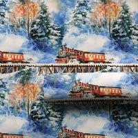 Red Locomotive Gift Wrap, Watercolor Christmas Train Wrapping Paper, Snowy Bridge Winter Paper Roll, Holiday Gift Wrap, Train Lover Paper