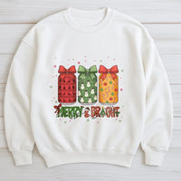 Snowman Reindeer Candy Cane Holiday Sweater, Merry and Bright Christmas Jars Sweatshirt, Festive Xmas Crewneck, Adorable Winter Pullover