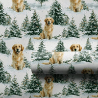Snowy Pine Tree Dog Gift Wrap, Golden Retriever Wrapping Paper, Winter Landscape Wrapping Paper, Christmas Pet Gift Wrap, Holiday Dog Paper