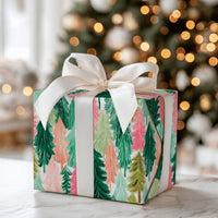 Watercolor Pine Tree Holiday Gift Wrap, Pink and Green Christmas Tree Wrapping Paper, Modern Pastel Christmas Wrapping Paper, Holiday Wrap