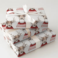 Watercolor Reindeer Christmas Wrapping Paper, Nordic Sweater Deer Wrapping Paper, Adorable Animal Holiday Gift Wrap, Winter Xmas Wrapping Paper