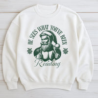 Santa Book Lover Sweatshirt, He Sees What You've Been Reading Sweatshirt, Bookish Christmas Crewneck, Librarian Sweatshirt, Reader Present
