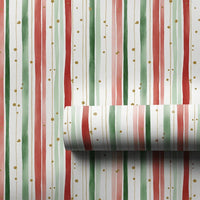 Red Green Gold Dot Gift Wrap, Watercolor Stripe Christmas Wrapping Paper, Elegant Holiday Wrapping Paper, Festive Winter Gift Wrap Roll