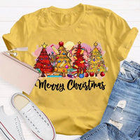 Festive Holiday Tree Graphic Tee, Merry Christmas Colorful Tree T-Shirt, Retro Xmas Tree Shirt, Winter Holiday Apparel, Christmas Tree Present