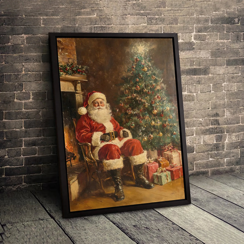 Traditional Christmas Canvas Print, Vintage Santa Claus Wall Art, Retro Santa Painting Canvas Art, Holiday Xmas Wall Decor Present