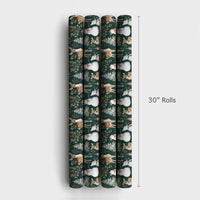 Vintage Christmas Gift Wrap, Woodland Deer Snowman Wrapping Paper, Forest Green Holiday Wrapping Paper, Rustic Winter Gift Wrap Roll