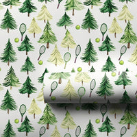 Watercolor Holiday Tree Gift Wrap, Tennis Christmas Wrapping Paper, Tennis Racket Present Paper, Tennis Player Xmas Gift Wrap Roll