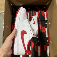 Retro Low Top Sneakers, White Red Colorway, Lace Up Design, Casual Gift for Sneaker Fans