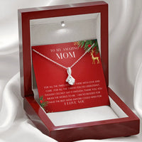 Cubic Zirconia Mom Necklace, Ribbon Pendant Necklace for Mom, 14k White Gold Over Stainless Steel Necklace, Christmas Mother Present Jewelry