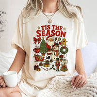 Santa Claus Snowman Graphic T-Shirt, Tis the Season Christmas Shirt, Retro Holiday Party Tee, Festive Family Tee, Unisex Xmas Present