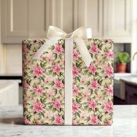 Watercolor Christmas Wrapping Paper, Pink Poinsettia Wrapping Paper, Floral Holiday Gift Wrap, Winter Botanical Paper, Elegant Present Wrap
