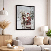 Snowy Winter Forest Canvas Print, Santa and Reindeer Canvas Wall Art, Festive Christmas Canvas Decor, Holiday Wall Art Canvas Decoration
