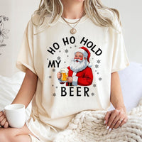 Humorous Christmas Drinking Shirt, Ho Ho Hold My Beer Santa T-Shirt, Drunk Santa Claus Tee, Retro Holiday Beer Lover Shirt, Xmas Present for Men