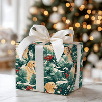 Snowy Pine Holly Dog Gift Wrap, Golden Retriever Wrapping Paper, Winter Dog Lover Holiday Wrapping Paper, Christmas Puppy Wrapping Paper