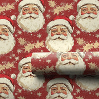 Retro Christmas Gift Wrap, Vintage Santa Claus Wrapping Paper, Nostalgic Santa Face Gift Wrapping Paper, Holiday Season Present Paper Roll