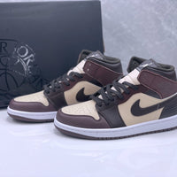 Mid Top Sneakers, Beige Black Colorway, Lace Up Design, Casual Gift for Sneaker Fans