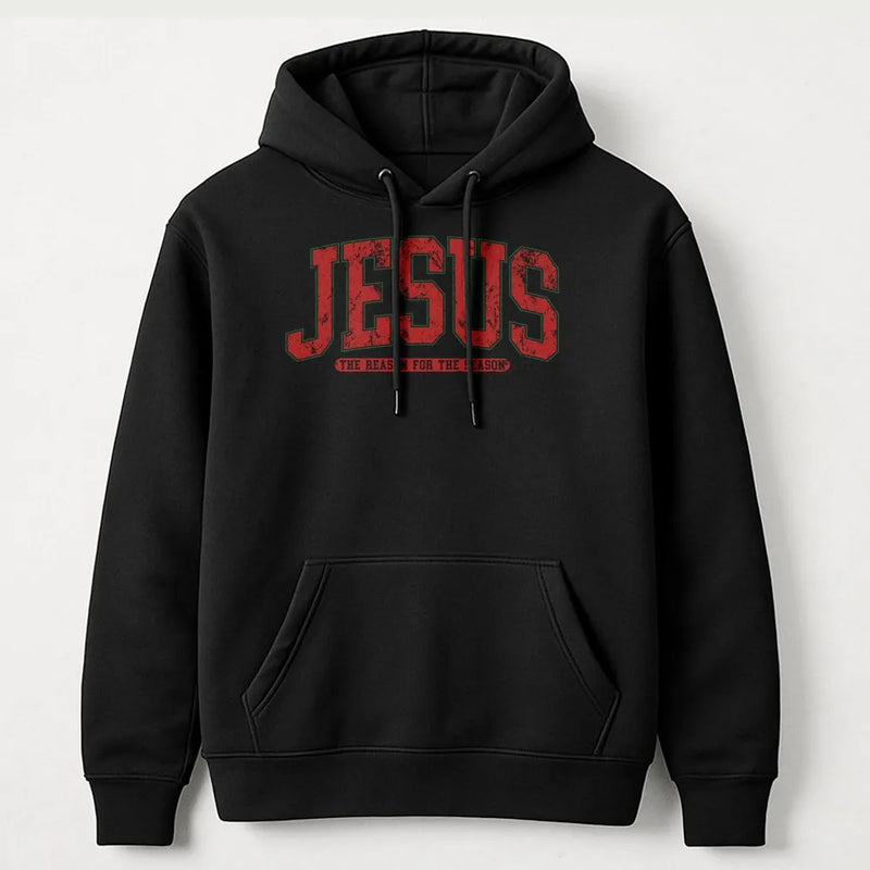 Retro Varsity Christian Hoodie, Jesus the Reason for the Season Hoodie, Faith Holiday Sweatshirt, Religious Christmas Hooded Pullover Present