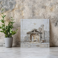Palette Knife Christmas Canvas Art, Nativity Scene Square Canvas, Holy Family Stretched Canvas Print, Religious Holiday Wall Decor