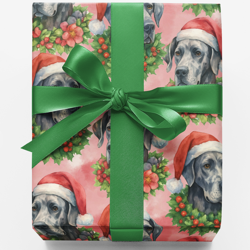 Festive Dog Holiday Gift Wrap, Great Dane Christmas Wrapping Paper, Gentle Giant Wrapping Paper, Dog Lover Gift Wrap, Holiday Paper Roll